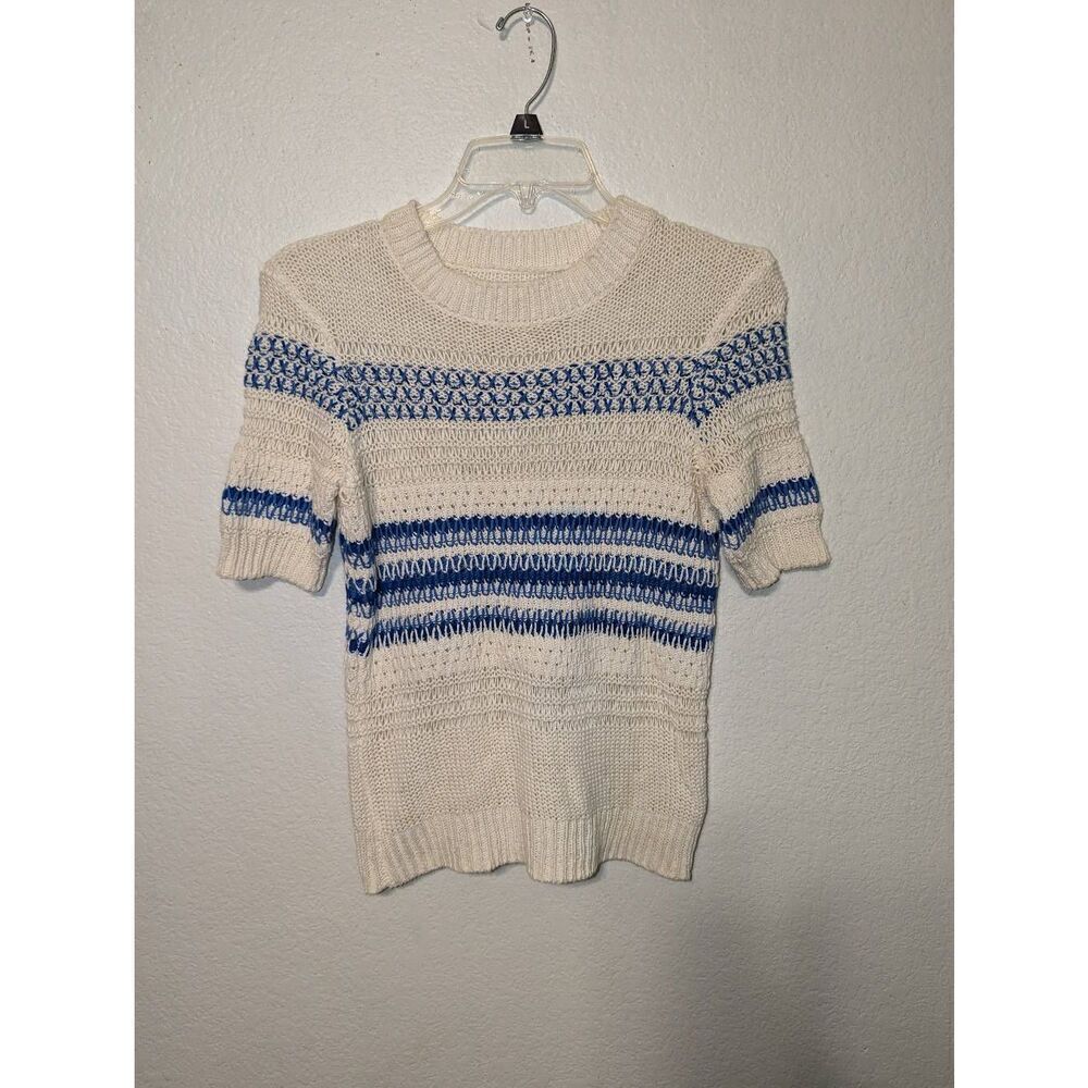 Current‎ Elliott The Mixed Stitch Stripe Half-Sleeve Sweater Blue Horizon Size 0 - Picture 13 of 16